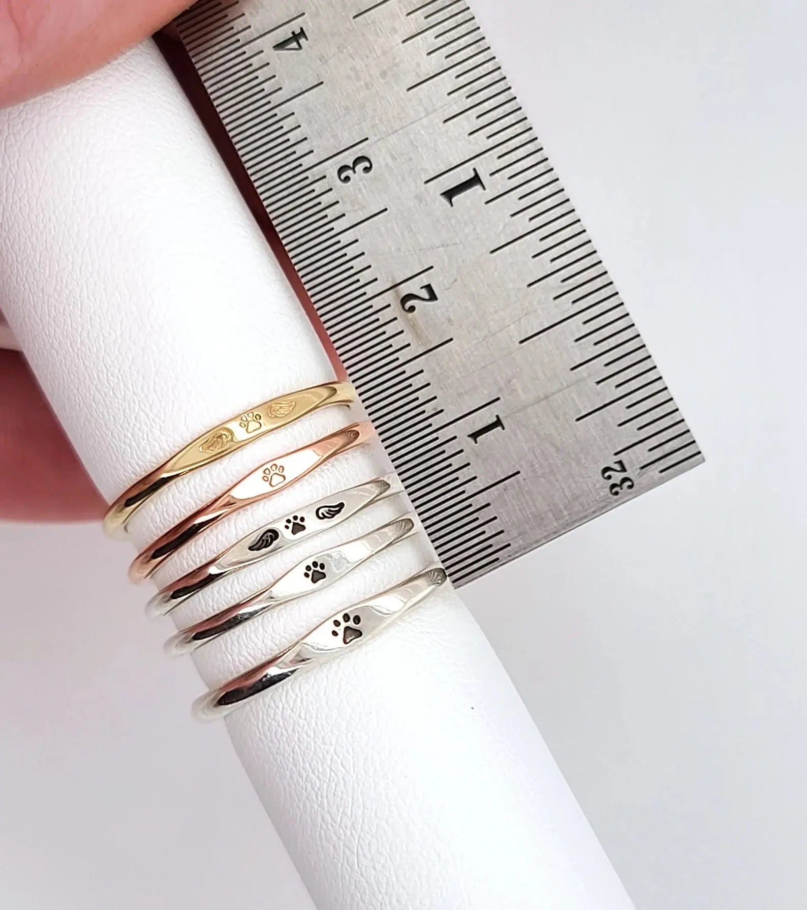 Delicate personalized tiny name ring in 18k gold with a smooth minimalist band — view 3