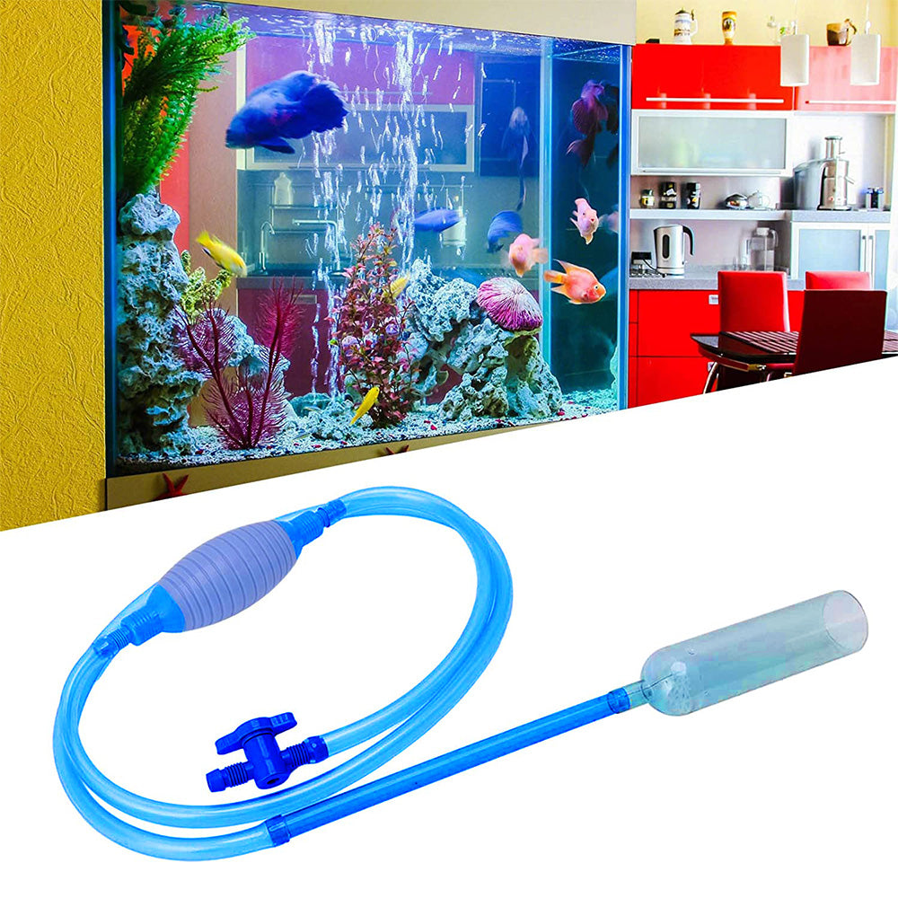 Blue plastic aquarium gravel cleaner vacuum with long siphon hose, strainer, and water flow control. — view 5
