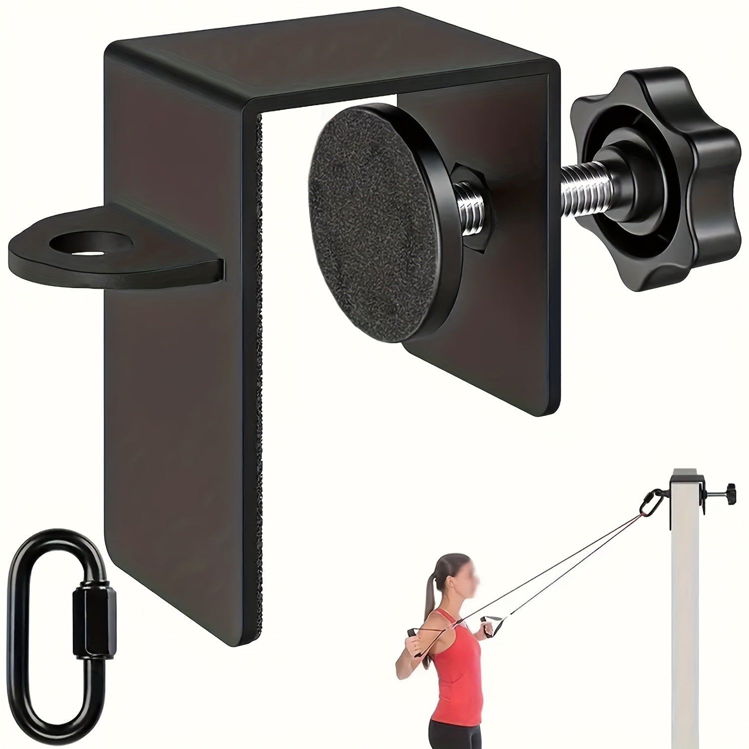 Black adjustable leg stretch strap door flexibility trainer with iron hardware for home workouts — view 2