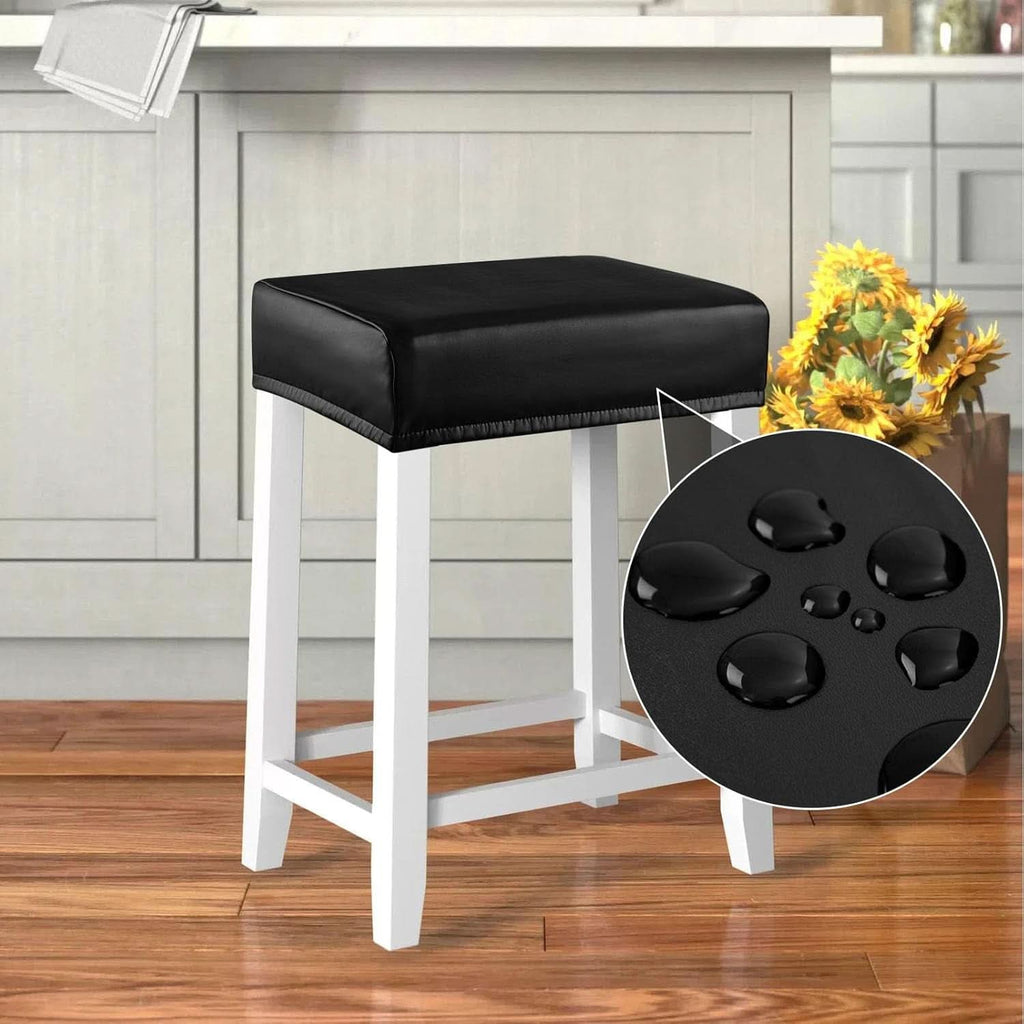 Four pack of waterproof PU leather rectangular bar stool covers in a sleek stretch fit — view 2