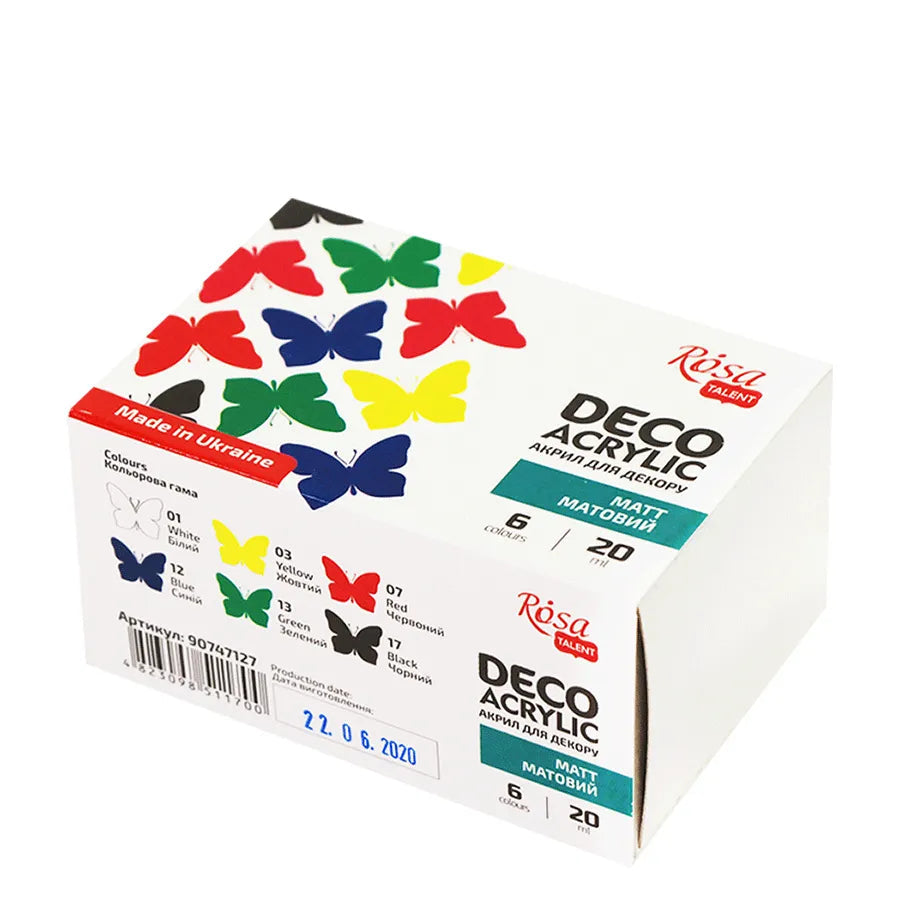 Matte acrylic paint set with 6 vibrant color tubes for decorative canvas and wood crafting