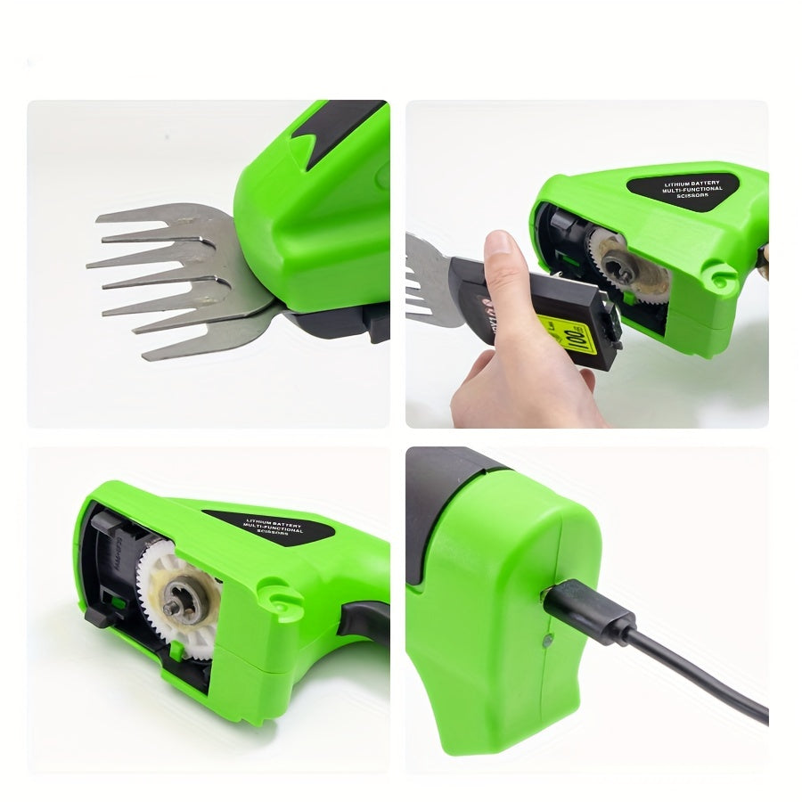 Cordless 2-in-1 grass shear and hedge trimmer in green with handheld USB rechargeable design — view 5