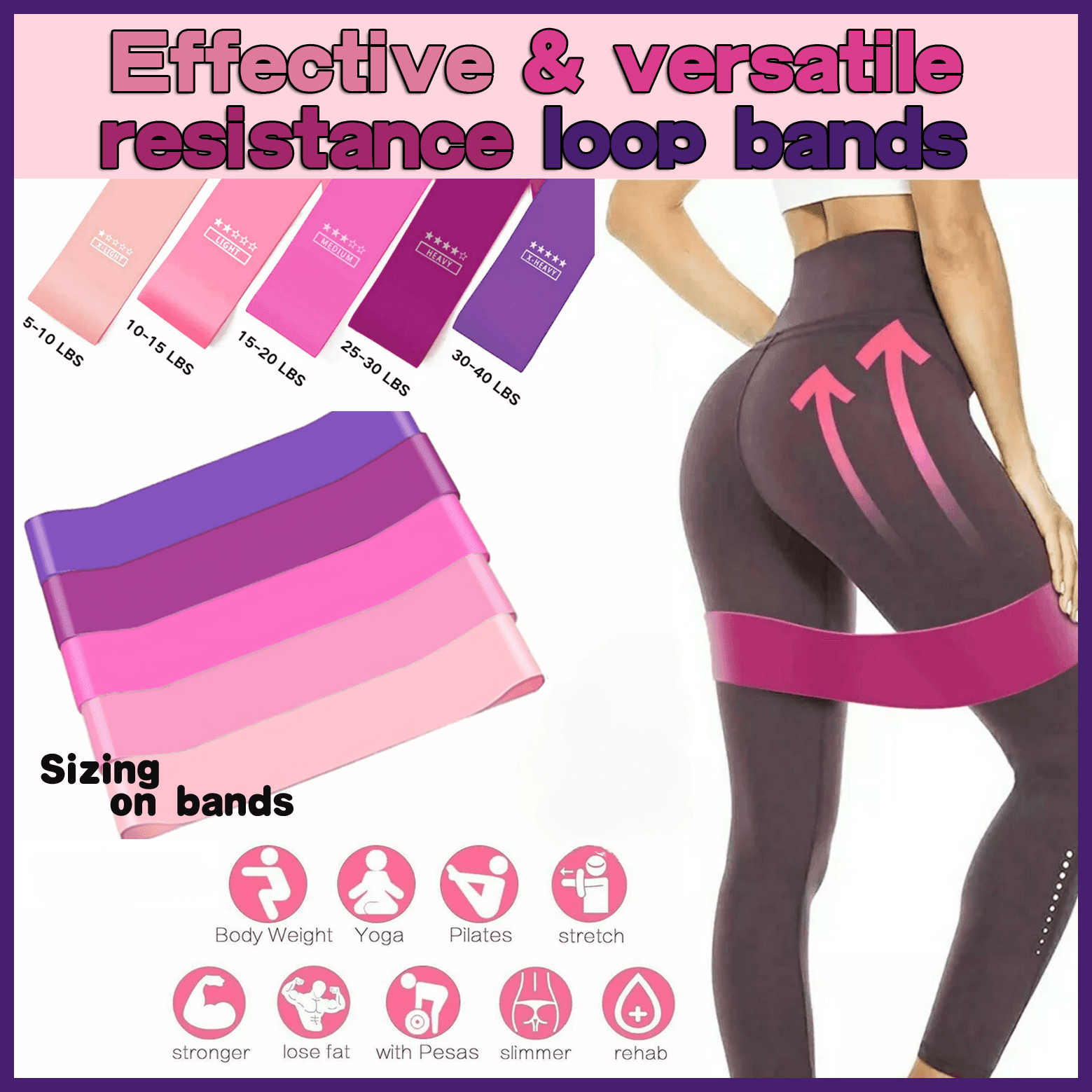 Colorful natural latex resistance band loops for yoga, Pilates, and strength training.