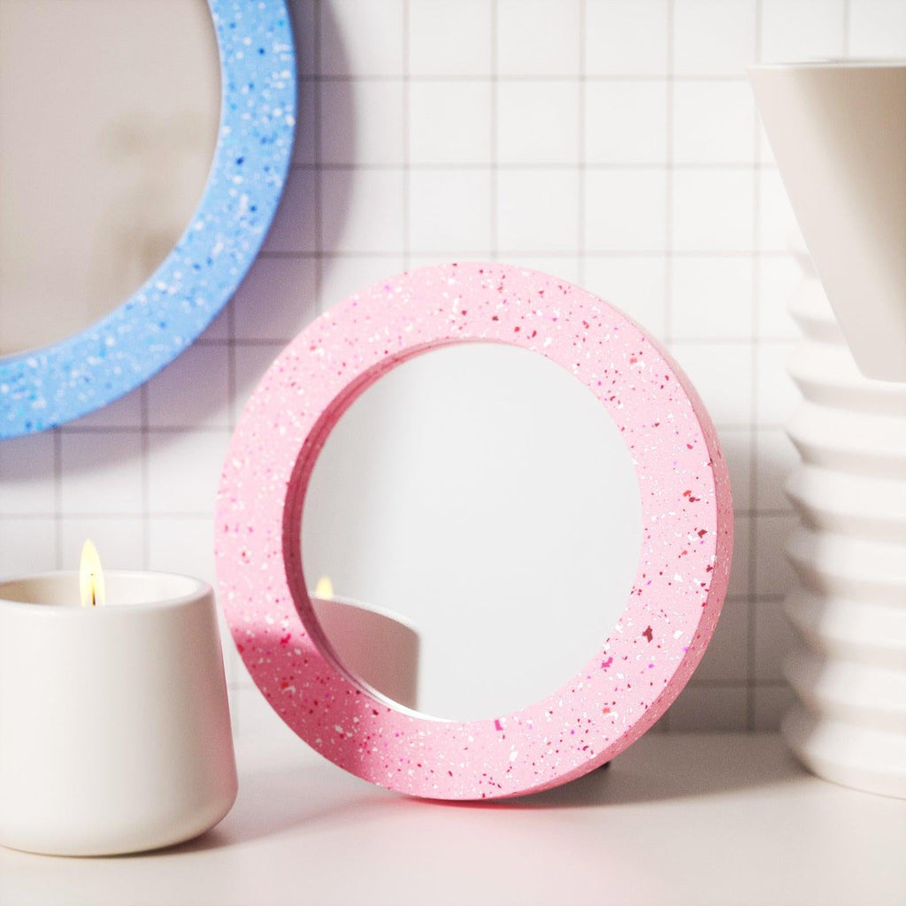 22cm round silicone mirror frame mold with mirror glass and support stand for concrete casting — view 4