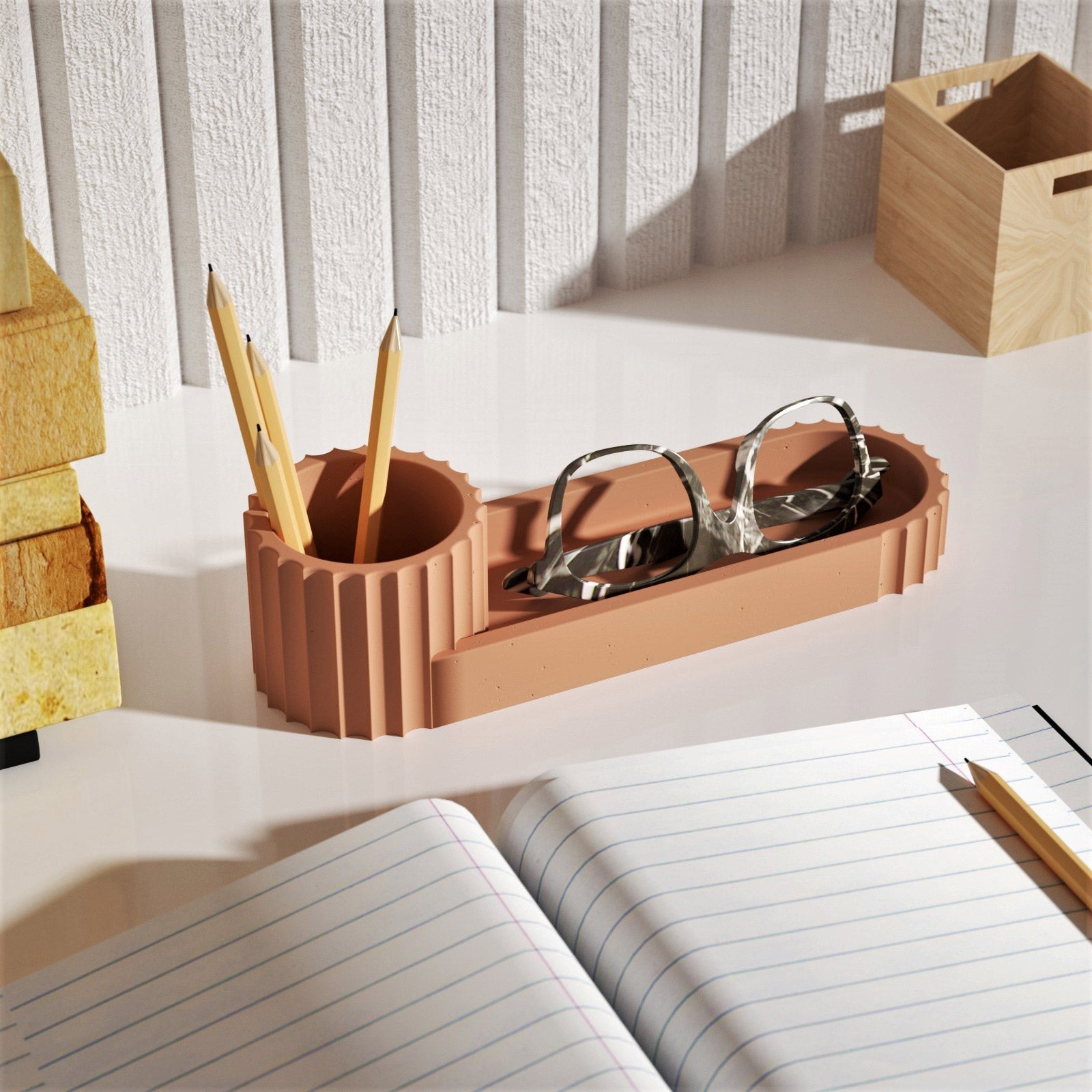 Flexible silicone short pen holder mold for concrete and plaster crafting, geometric shape — view 4