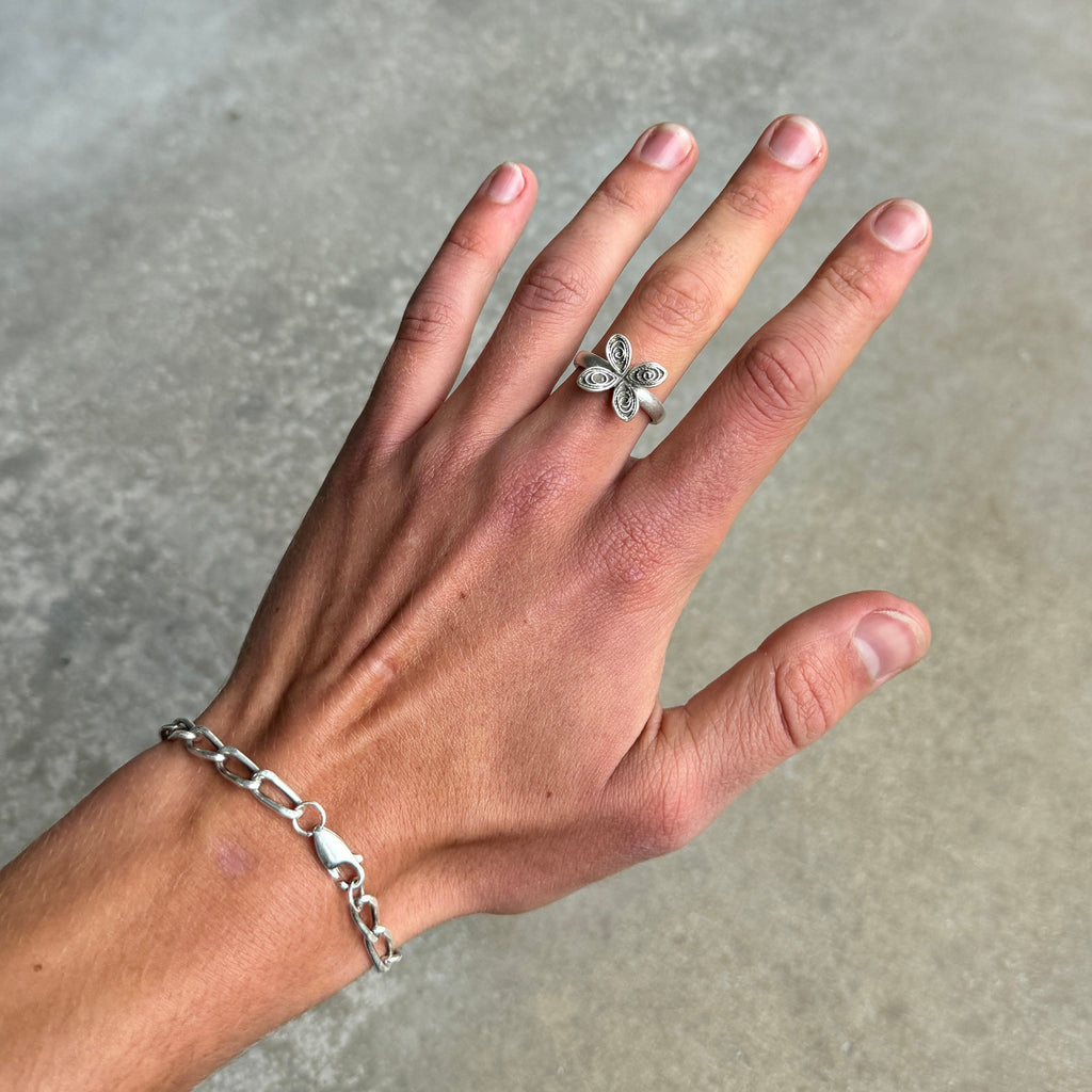 4 Petal Flower Silver Ring-2