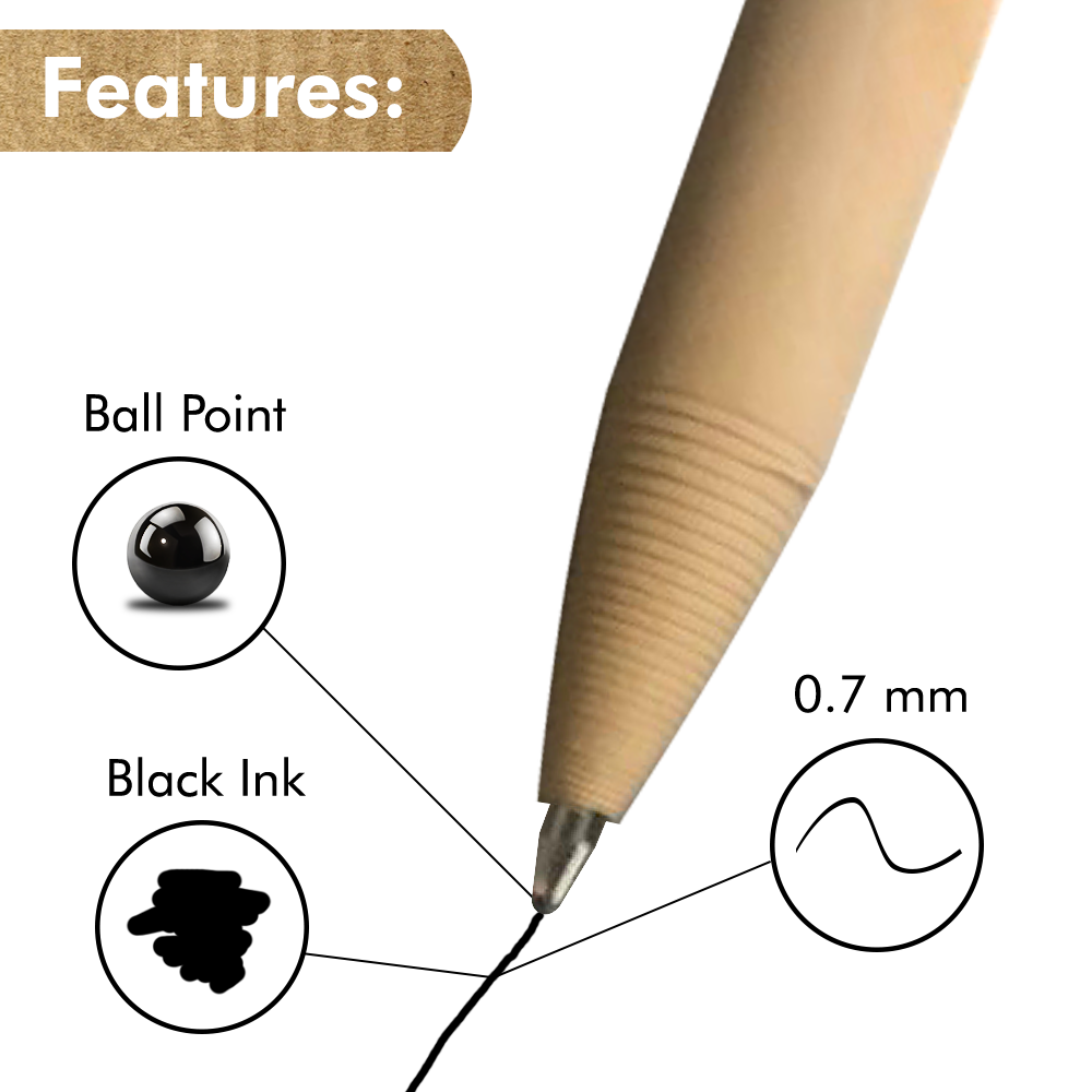 Kraft paper ballpoint pens in a 24 pack featuring sustainable biodegradable barrels and steel tips — view 4