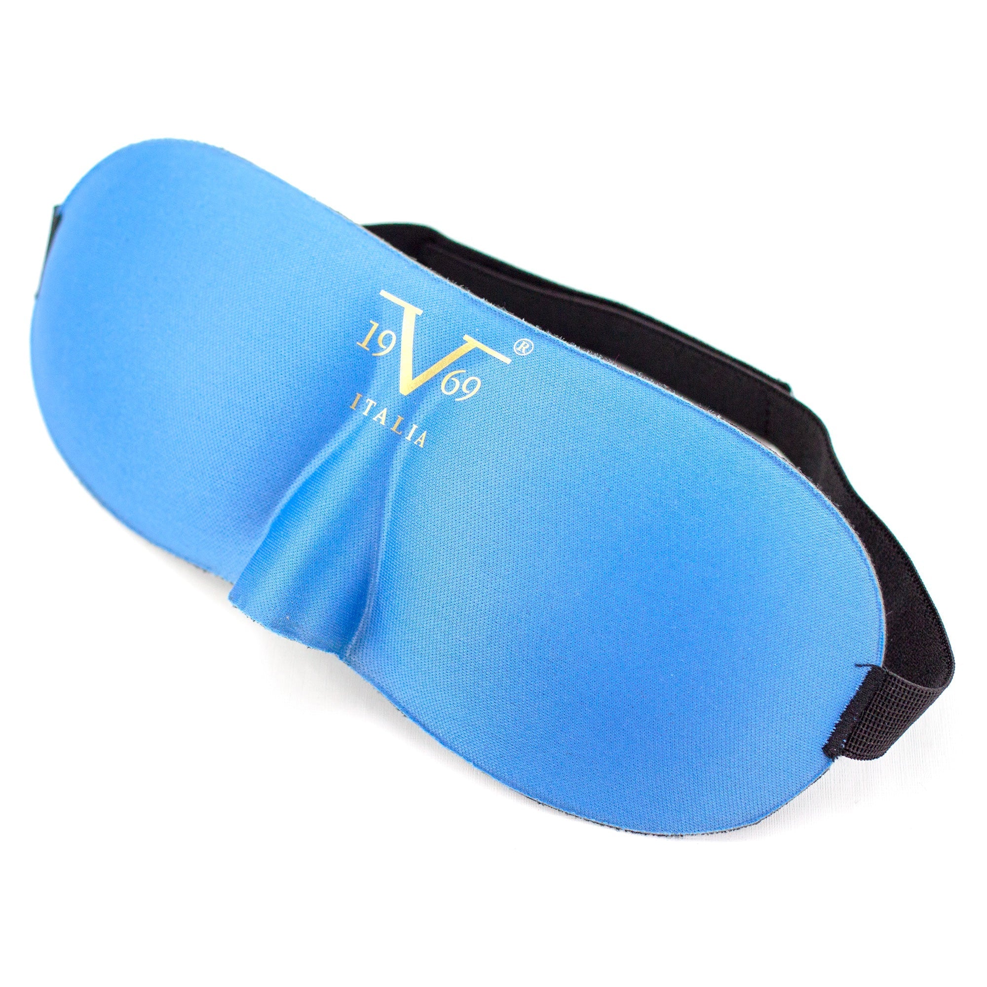 Black contoured blindfold sleep mask with adjustable elastic strap for travel and restful sleep