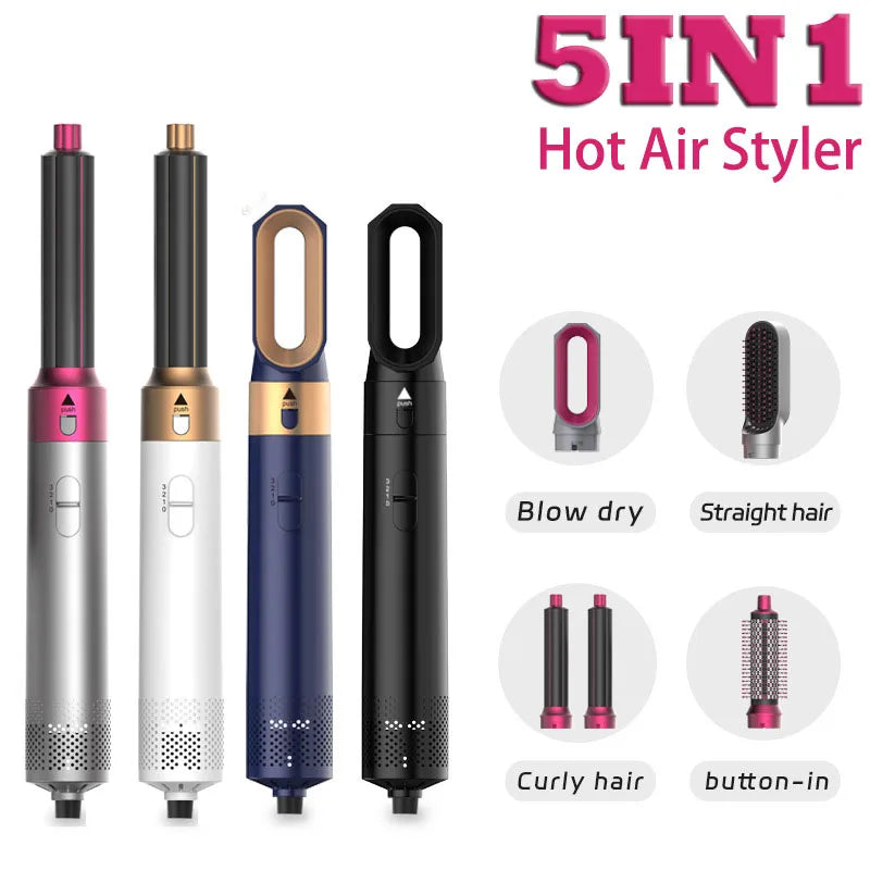 5-in-1 hair dryer hot air comb with interchangeable brush attachments and a rotating cord — view 3