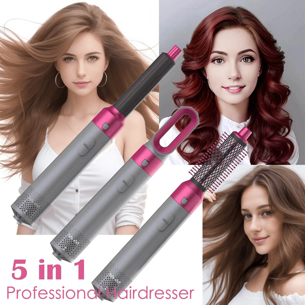 5-in-1 hair dryer hot air comb with interchangeable brush attachments and a rotating cord — view 4