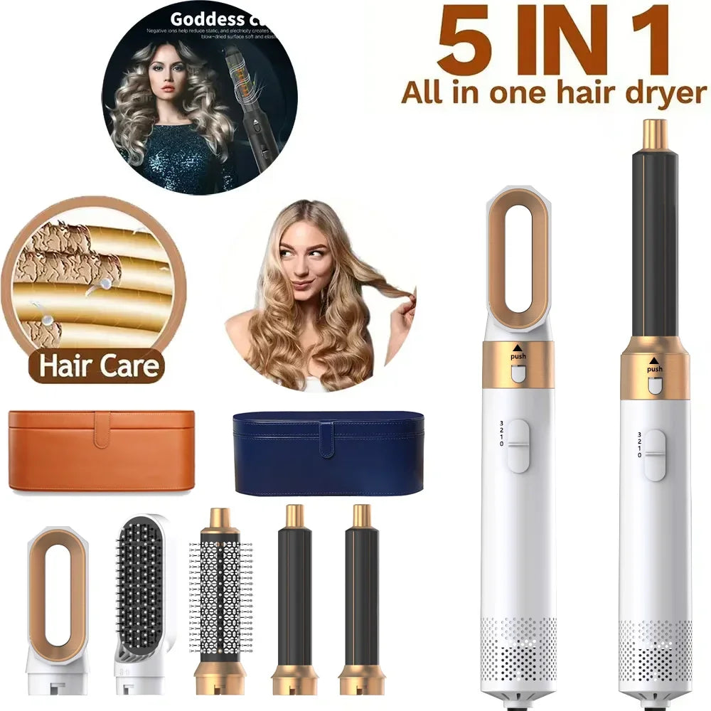 5-in-1 hair dryer hot air comb with interchangeable brush attachments and a rotating cord — view 5