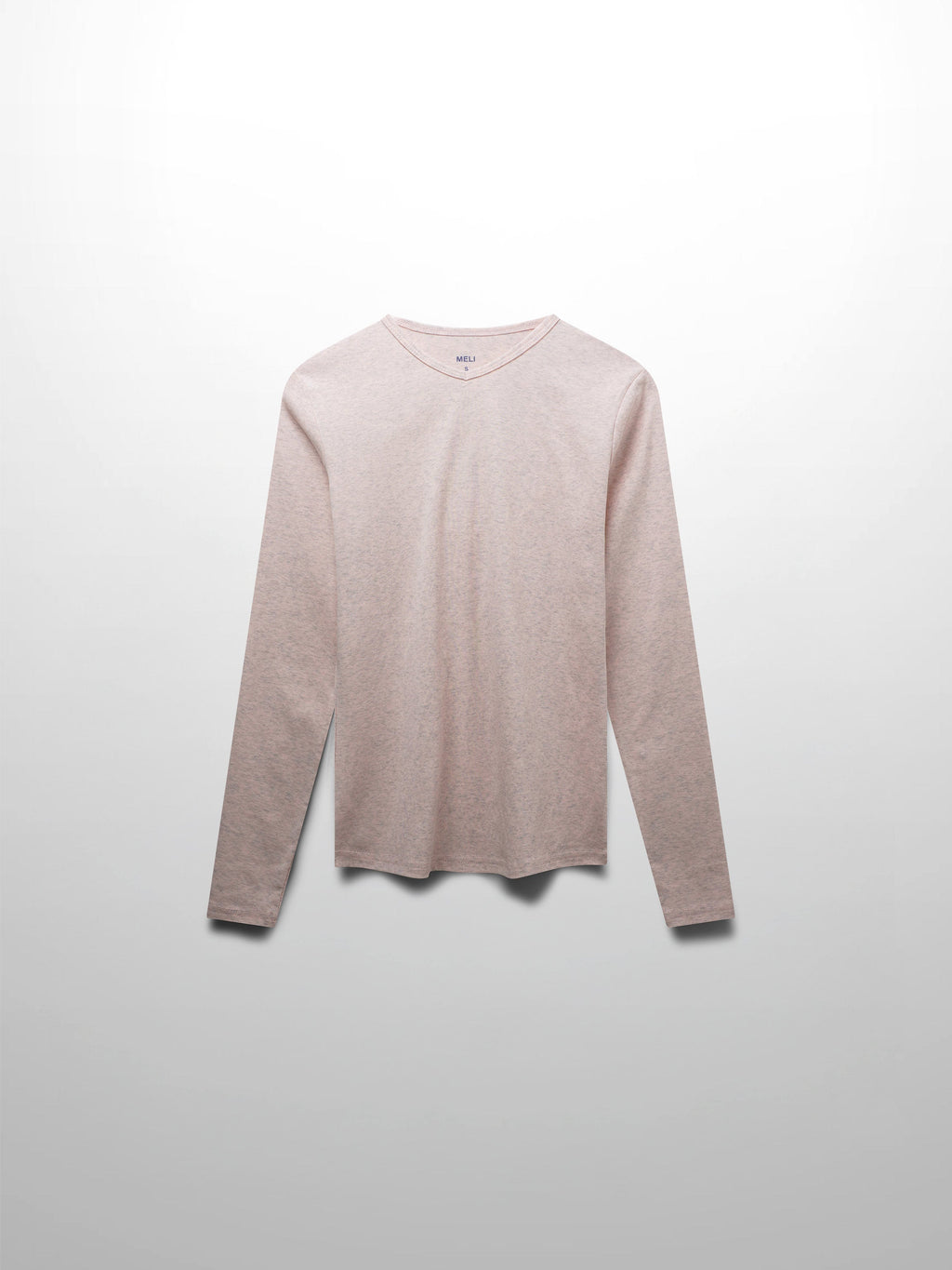 Basic High V Tee Long Sleeve-Heathered Pink/Grey-1