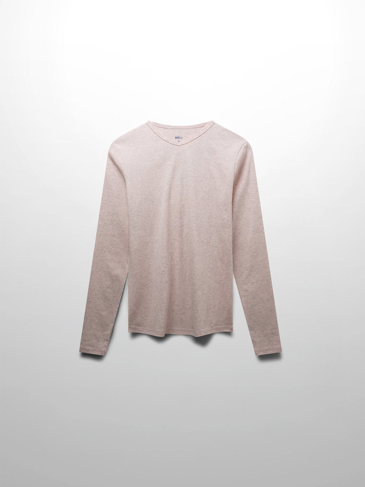 Basic High V Tee Long Sleeve-Heathered Pink/Grey-1