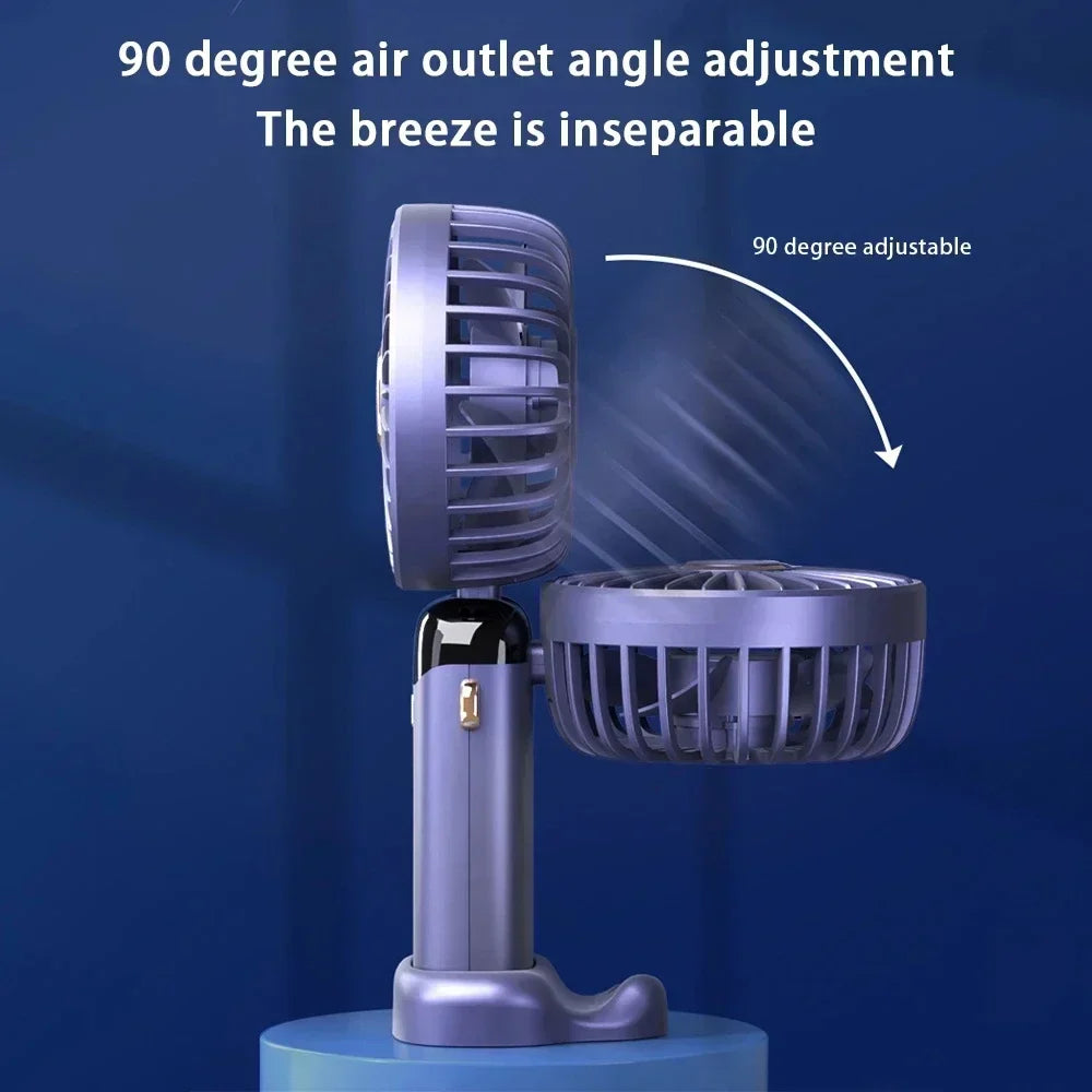 Foldable handheld mini fan with built-in phone stand and digital LED display. — view 5