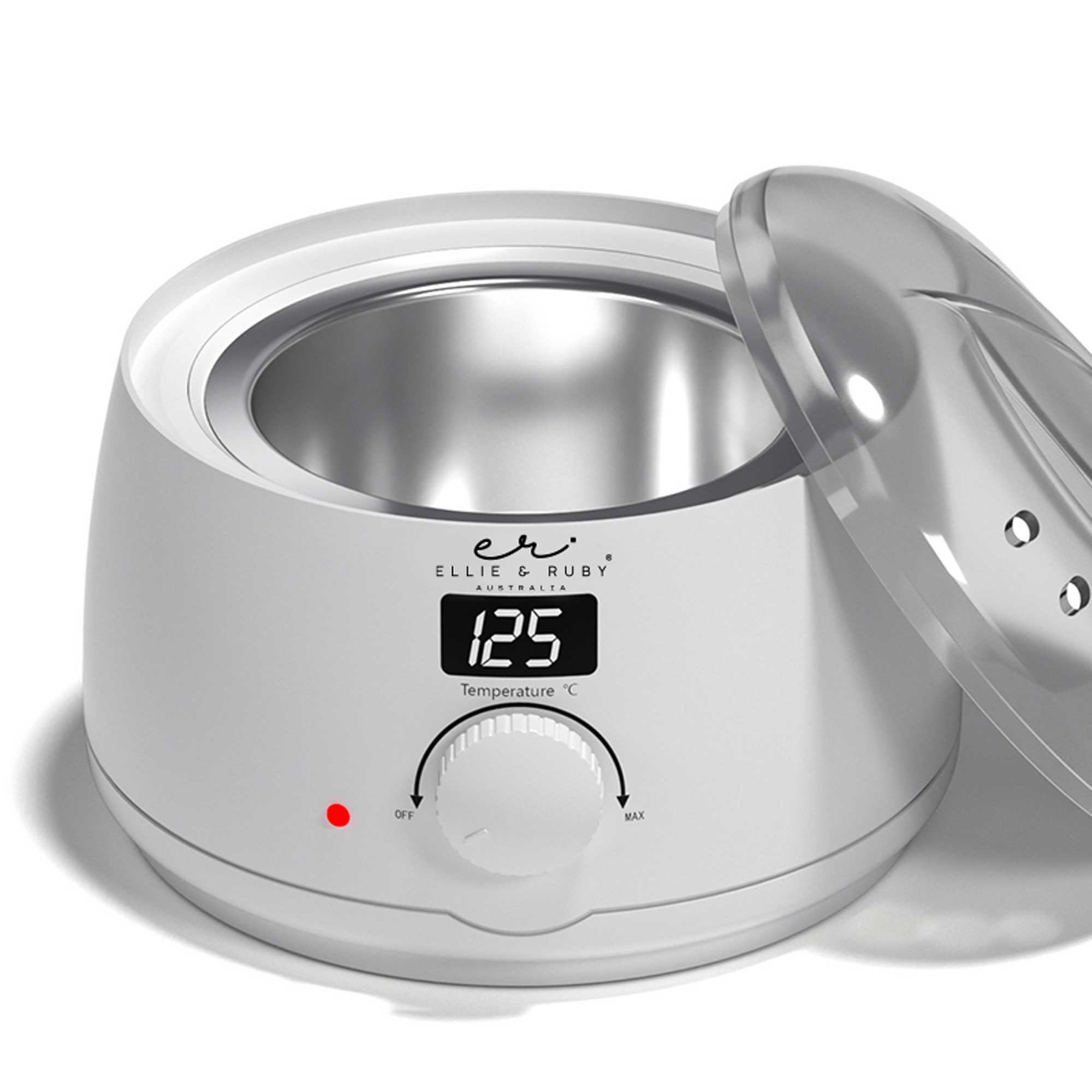 White 500ml electric wax warmer with digital display and clear lid for home hair removal. — view 3