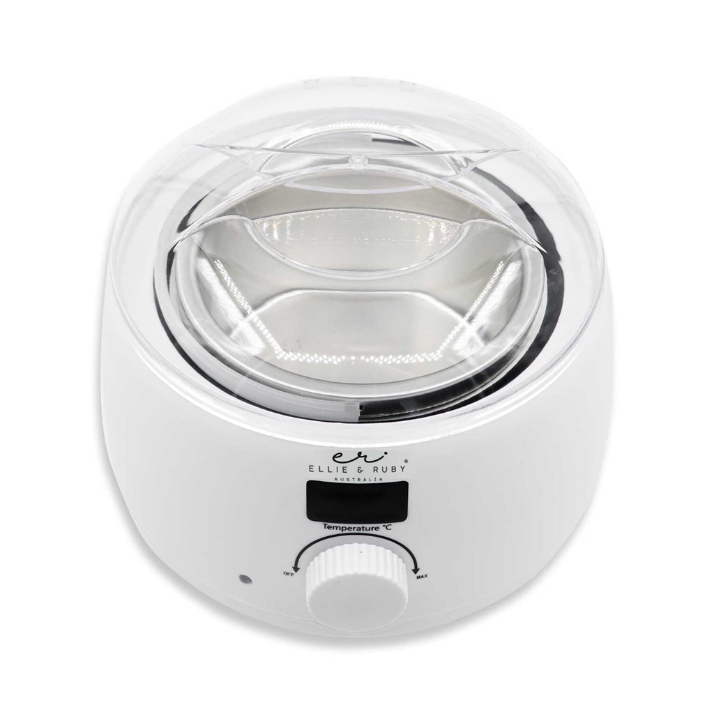 White 500ml electric wax warmer with digital display and clear lid for home hair removal. — view 4