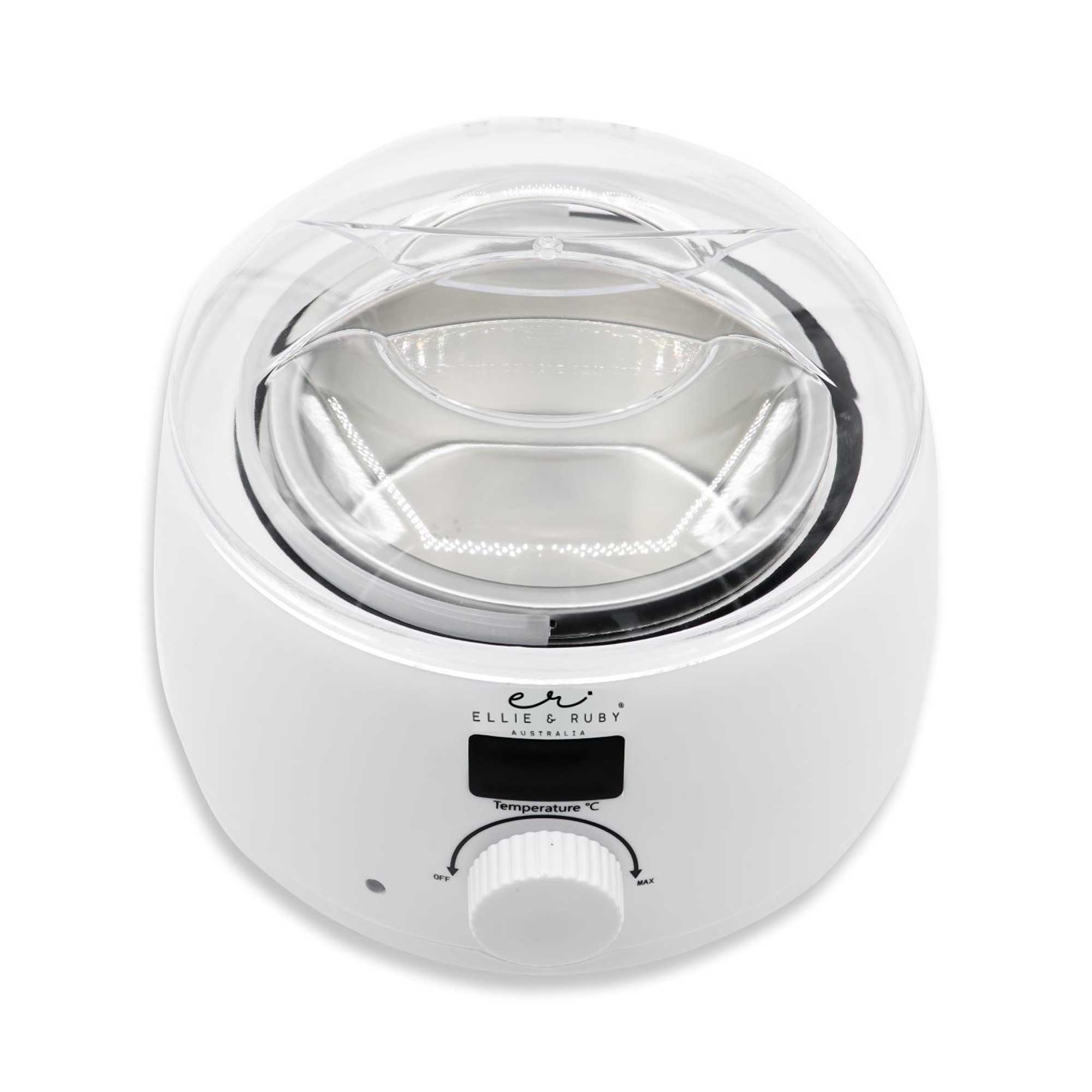 White 500ml electric wax warmer with digital display and clear lid for home hair removal. — view 4