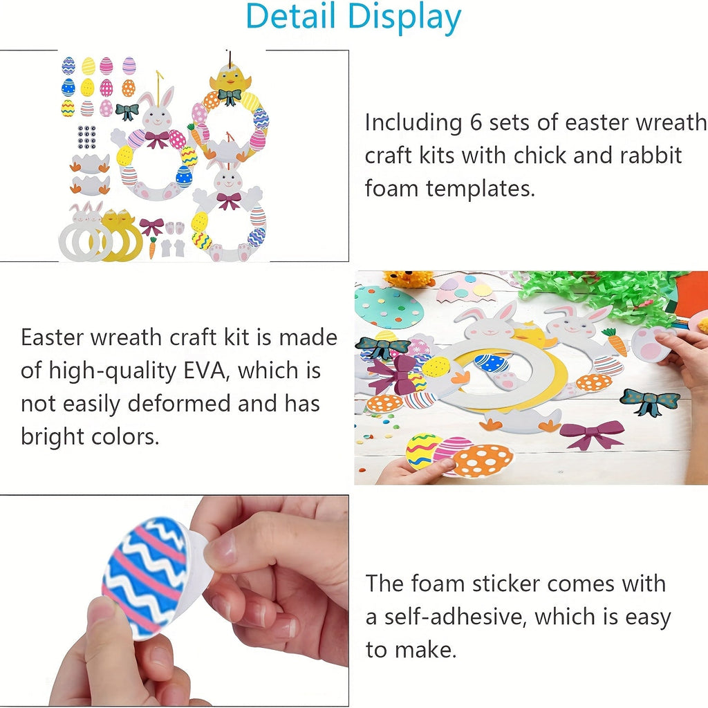 Colorful Easter bunny and chick wreath making kit with self-adhesive EVA foam pieces — view 3