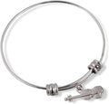 Silver stainless steel violin charm bracelet with adjustable bangle and scrolled wrist protectors