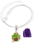 Four leaf clover charm bracelet with ladybug and gold drops on stainless steel snake chain