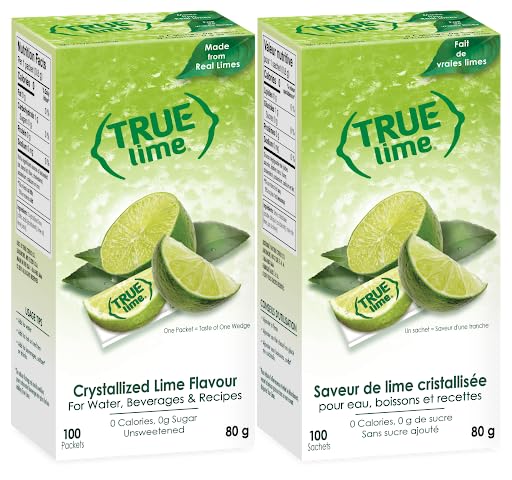 True Lime water enhancer packets in two green 100-count boxes for natural citrus beverage flavoring