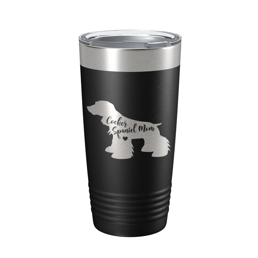 20 oz insulated stainless steel travel tumbler featuring a laser engraved Cocker Spaniel mom design.