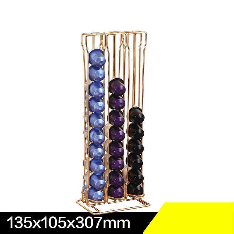 Coffee capsule rack in sleek iron wire, organizing espresso pods on a modern kitchen desktop. — view 2