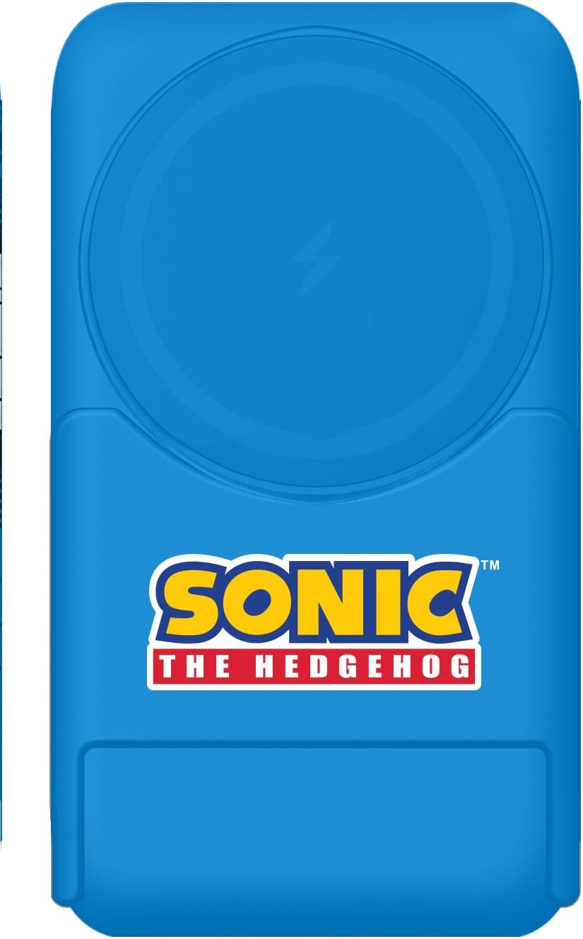 Sonic the Hedgehog magnetic wireless power bank with built-in smartphone stand and vibrant blue artwork — view 4