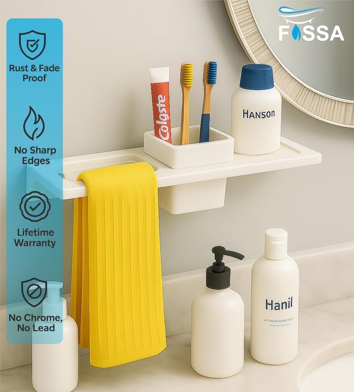 Ceramic towel ring and brush holder in glossy white wall mounted for modern bathroom organization — view 5