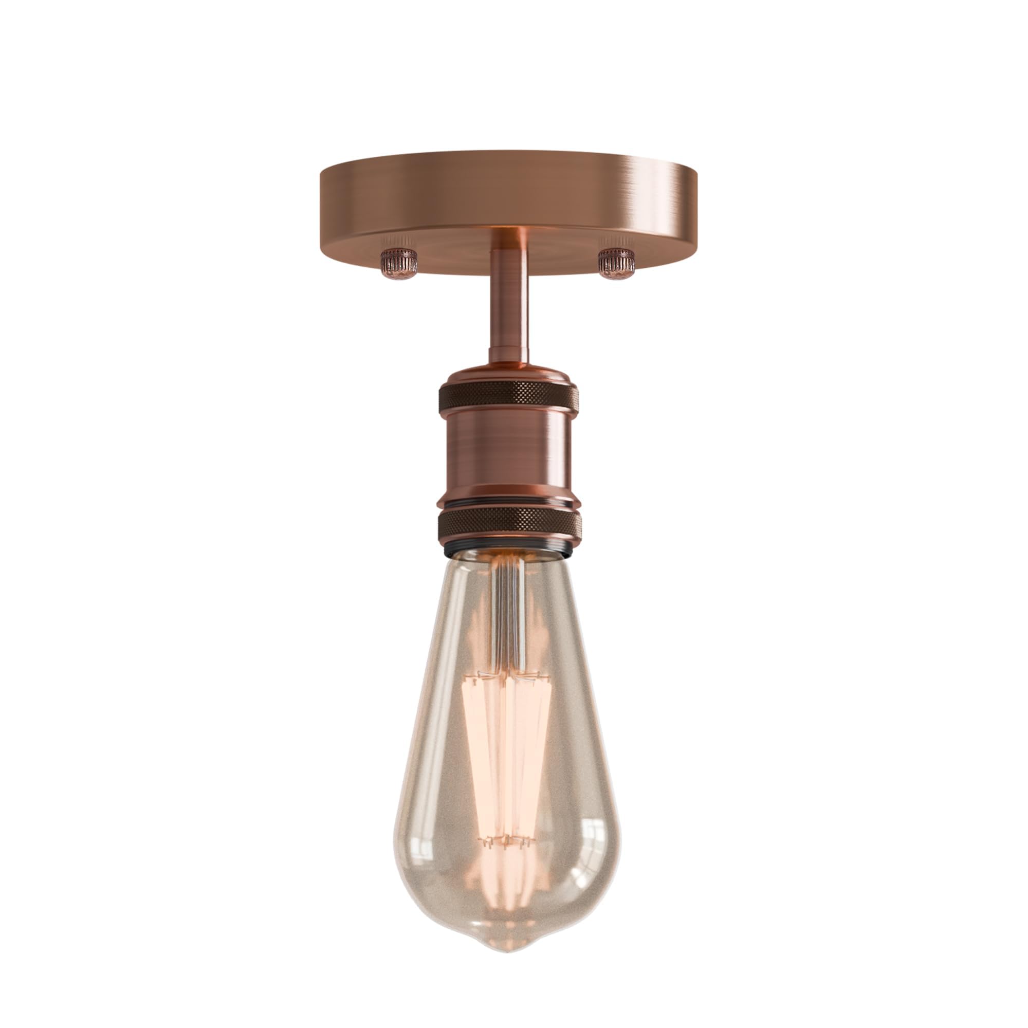 Vintage metal ceiling light fixture with an E27 LED bulb installed, mounted on a ceiling. — view 4