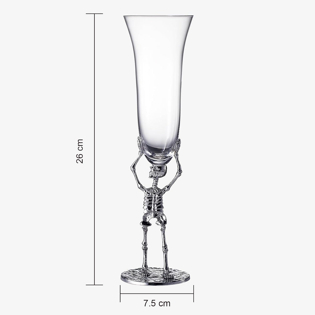 Stemmed skeleton champagne flute set of two in clear glass with intricate bone details — view 3