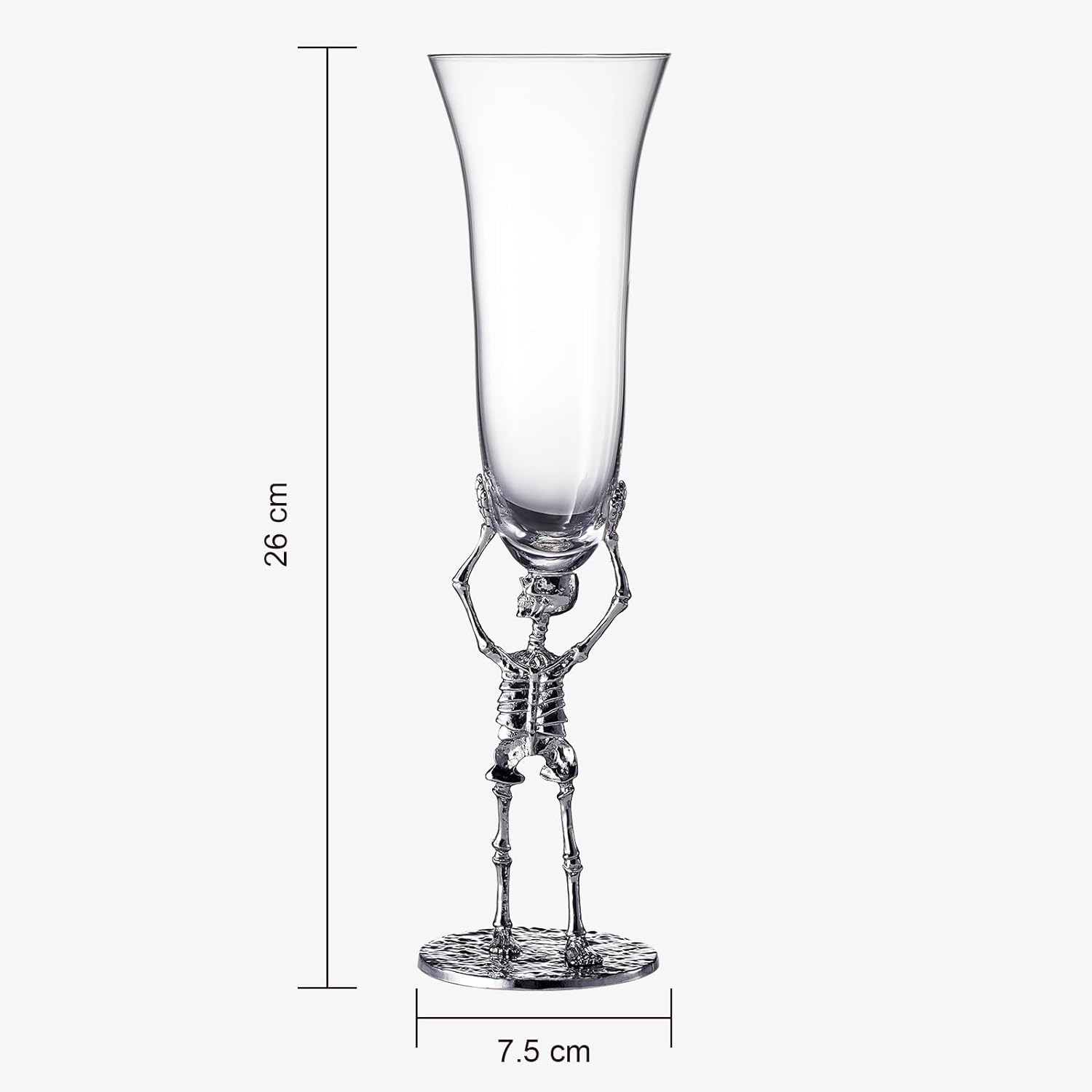 Stemmed skeleton champagne flute set of two in clear glass with intricate bone details — view 3