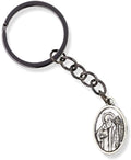 Silver St. Benedict medal Catholic keychain with snake chain attached to a metal ring