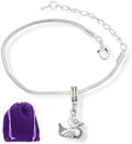 Stainless steel rubber ducky charm bracelet on a sleek silver snake chain with a velvet bag