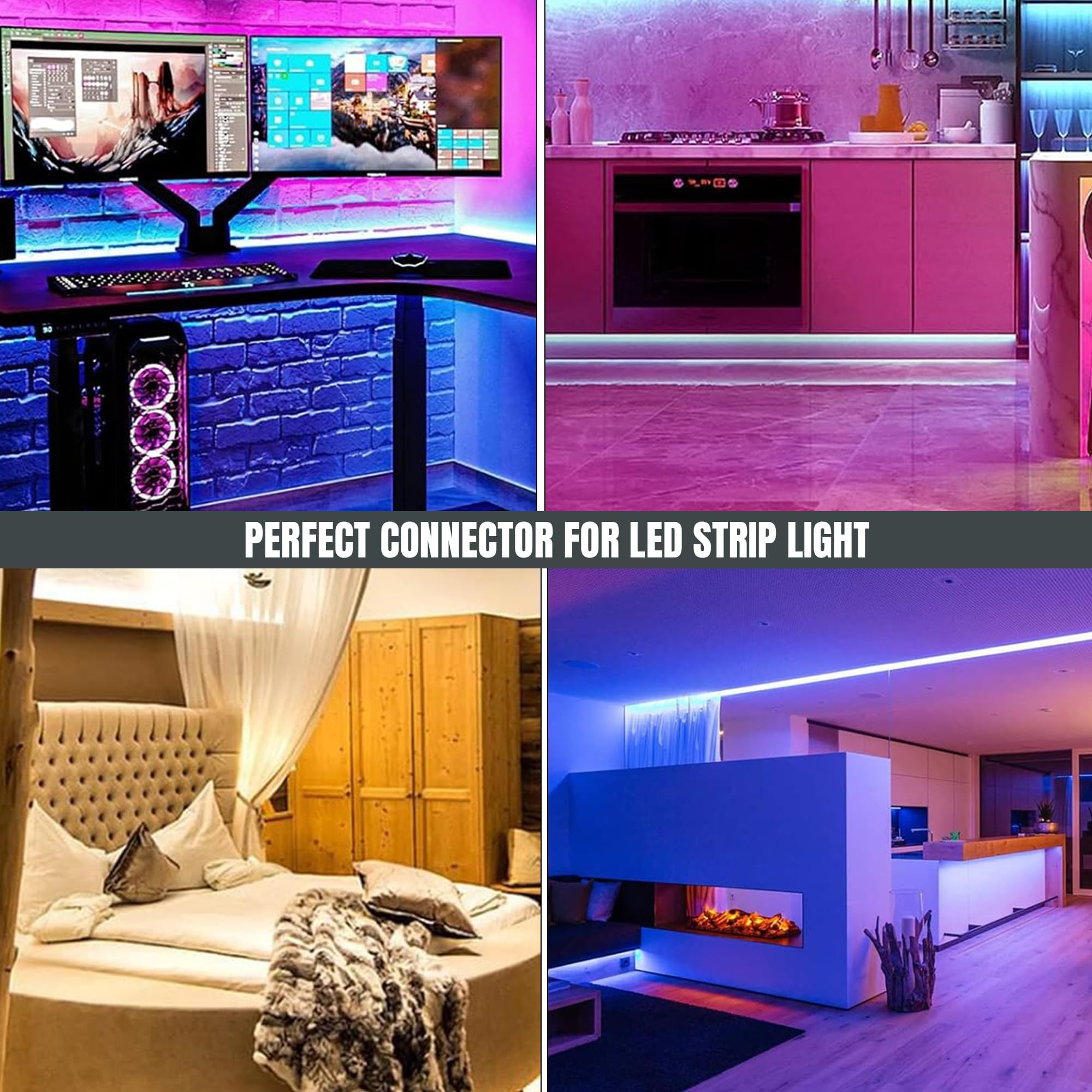 Three JST male and female LED strip light connector cables with modern plastic extension wires — view 3