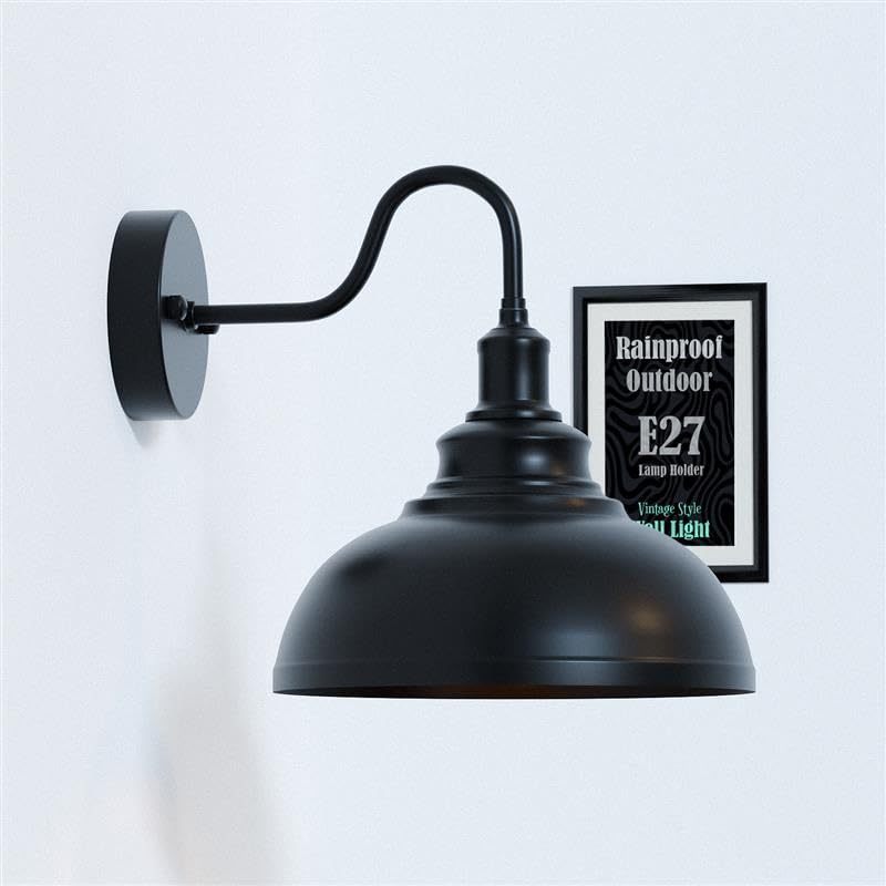 Rainproof outdoor wall light with sturdy metal vintage curved swan neck design and glass bulb