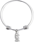 Knight chess charm bracelet in polished stainless steel featuring an adjustable silver tone metallic bangle.