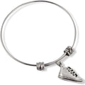 Silver stainless steel adjustable bangle bracelet featuring a detailed sneaker baby shoe charm.