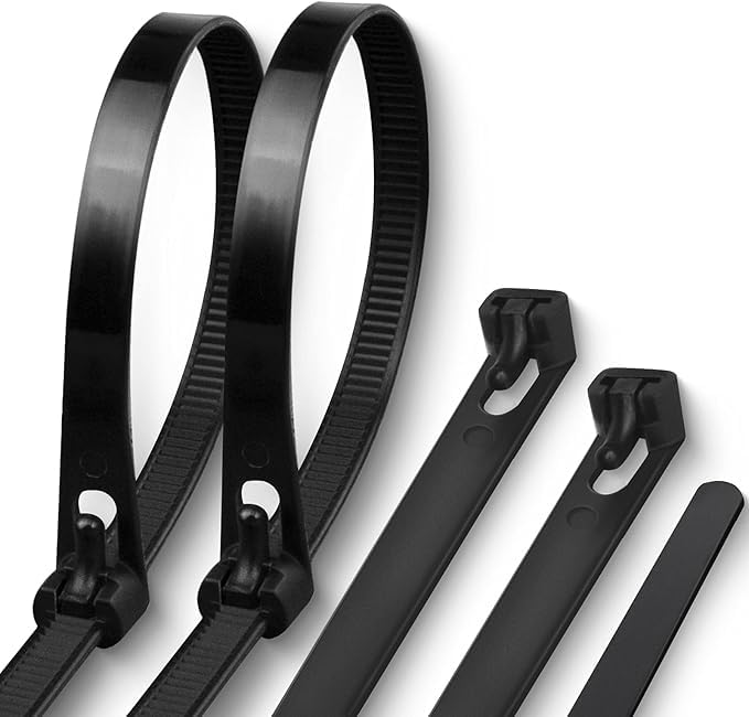 Black reusable nylon cable ties with hook and loop fasteners in a 100 piece pack — view 5