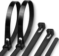100 pack of black heavy duty reusable nylon hook and loop cable ties for organization