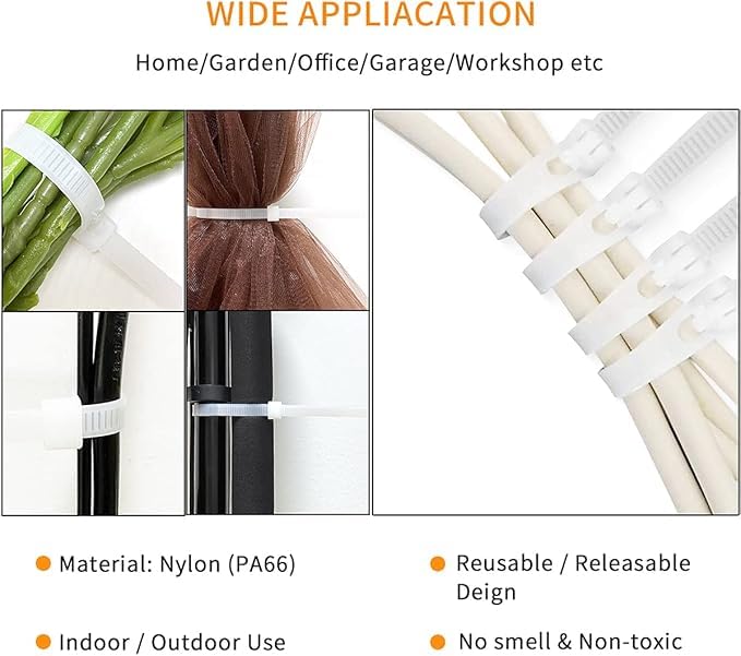 100 pack of black heavy duty reusable nylon hook and loop cable ties for organization — view 4