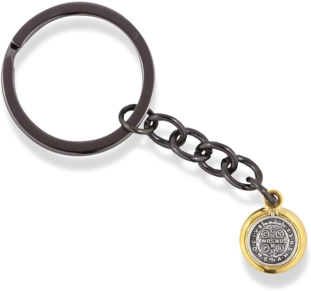 Saint Benedict medal charm keychain, religious Catholic jewelry accessory for everyday bag and key carry — view 2