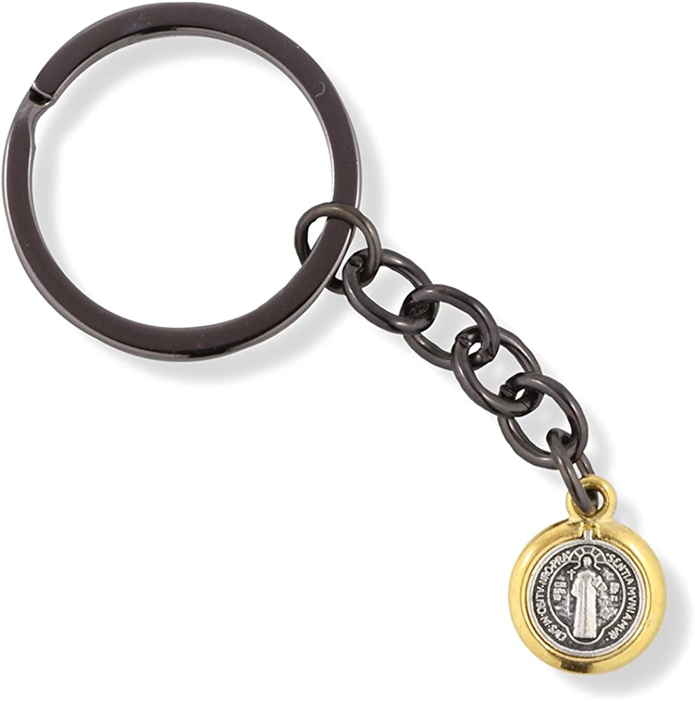 Saint Benedict medal charm keychain, religious Catholic jewelry accessory for everyday bag and key carry