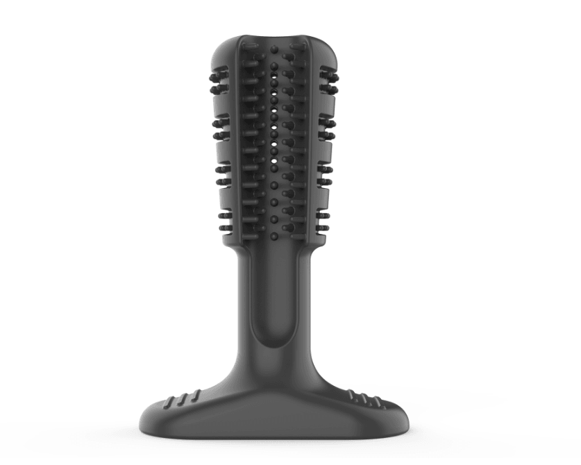 Dog dental care kit featuring an ergonomic toothbrush and plaque grinding tool in vibrant colors