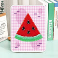 Watermelon string art craft kit with pins, colorful thread, wooden board, and display stand.