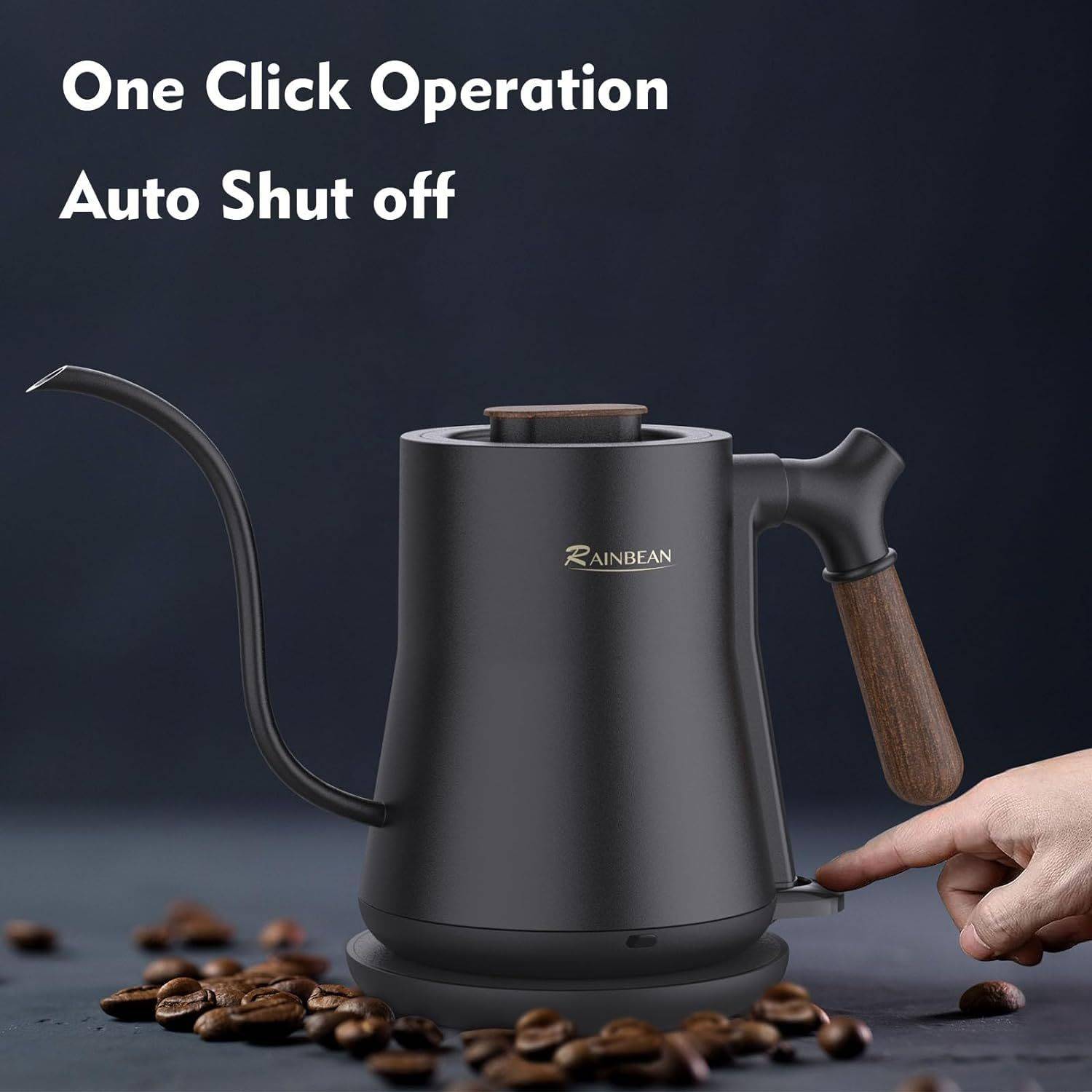 Stainless steel electric gooseneck kettle with ergonomic handle and cordless swivel base for pour over coffee — view 5