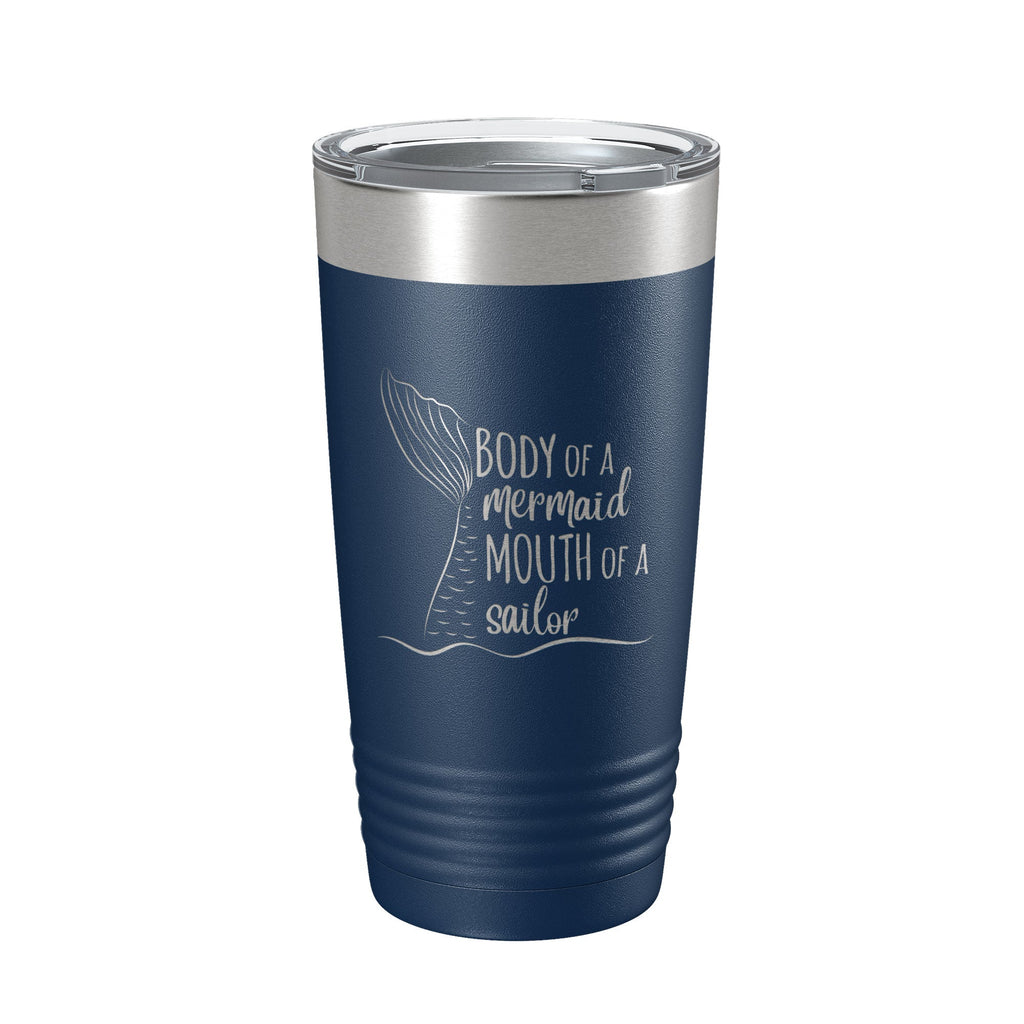 Funny laser engraved 20oz stainless steel insulated tumbler featuring mermaid and sailor quote — view 3