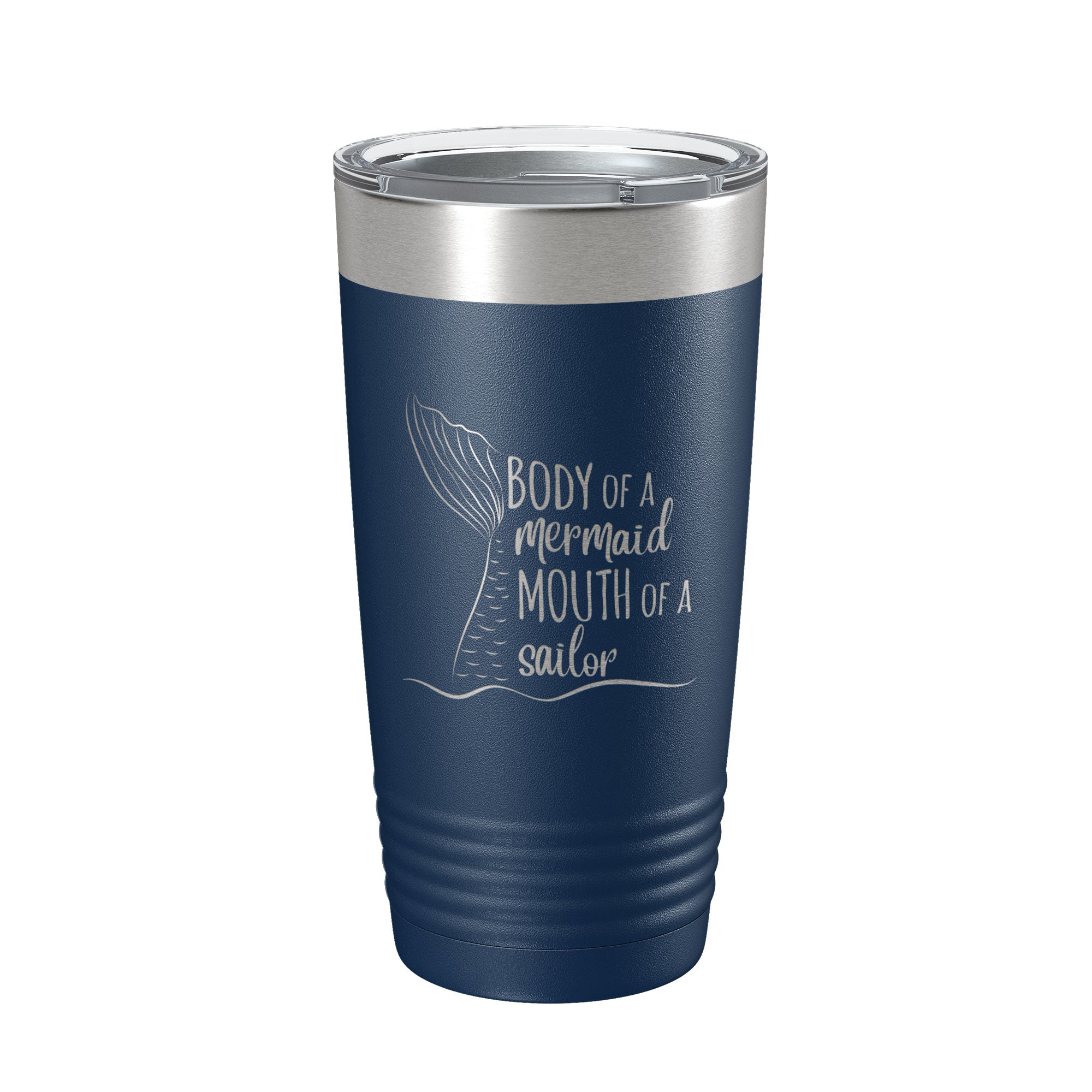 Funny laser engraved 20oz stainless steel insulated tumbler featuring mermaid and sailor quote — view 3