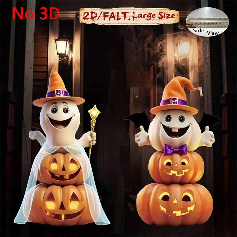 Two piece plastic Halloween lawn decorations with pole mounts for outdoor garden yard displays — view 3