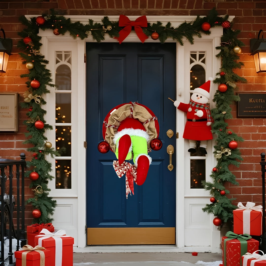 Anime-themed Christmas wreath wall hanging decor in PU fabric for front doors and outdoor festive displays — view 3
